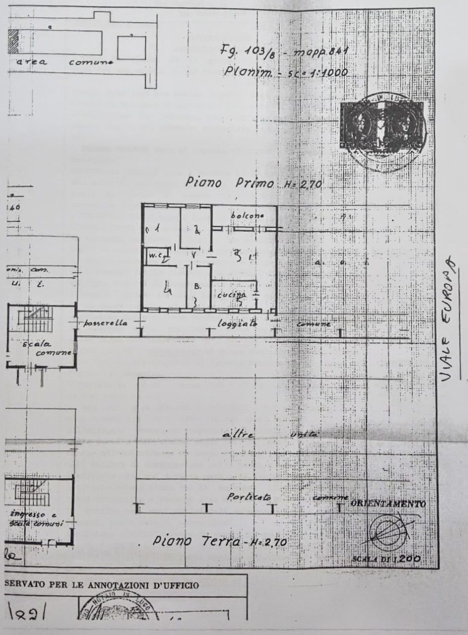 Planimetria catastale originale dell'appartamento di Piazzale Tiziano 30